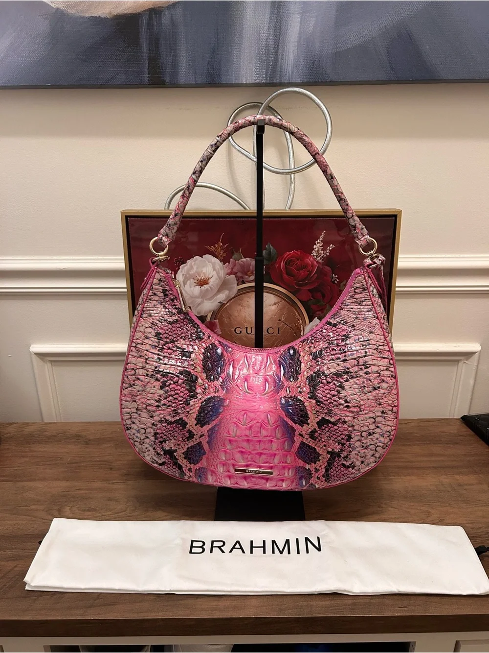 Brahmin Bekka Pink Cobra Shoulder Hobo Bag with Dust Bag - Picture 3 of 15